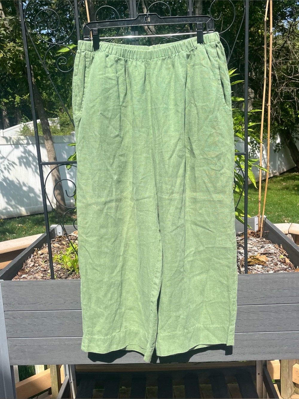 Flax 100% Linen Wide Leg Cropped Pull On Pants Pockets Sz M Lagenlook Artsy Boho